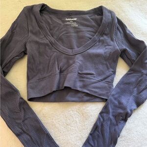 garage ribbed swoop v-neck cropped long sleeve color purplish blue gay